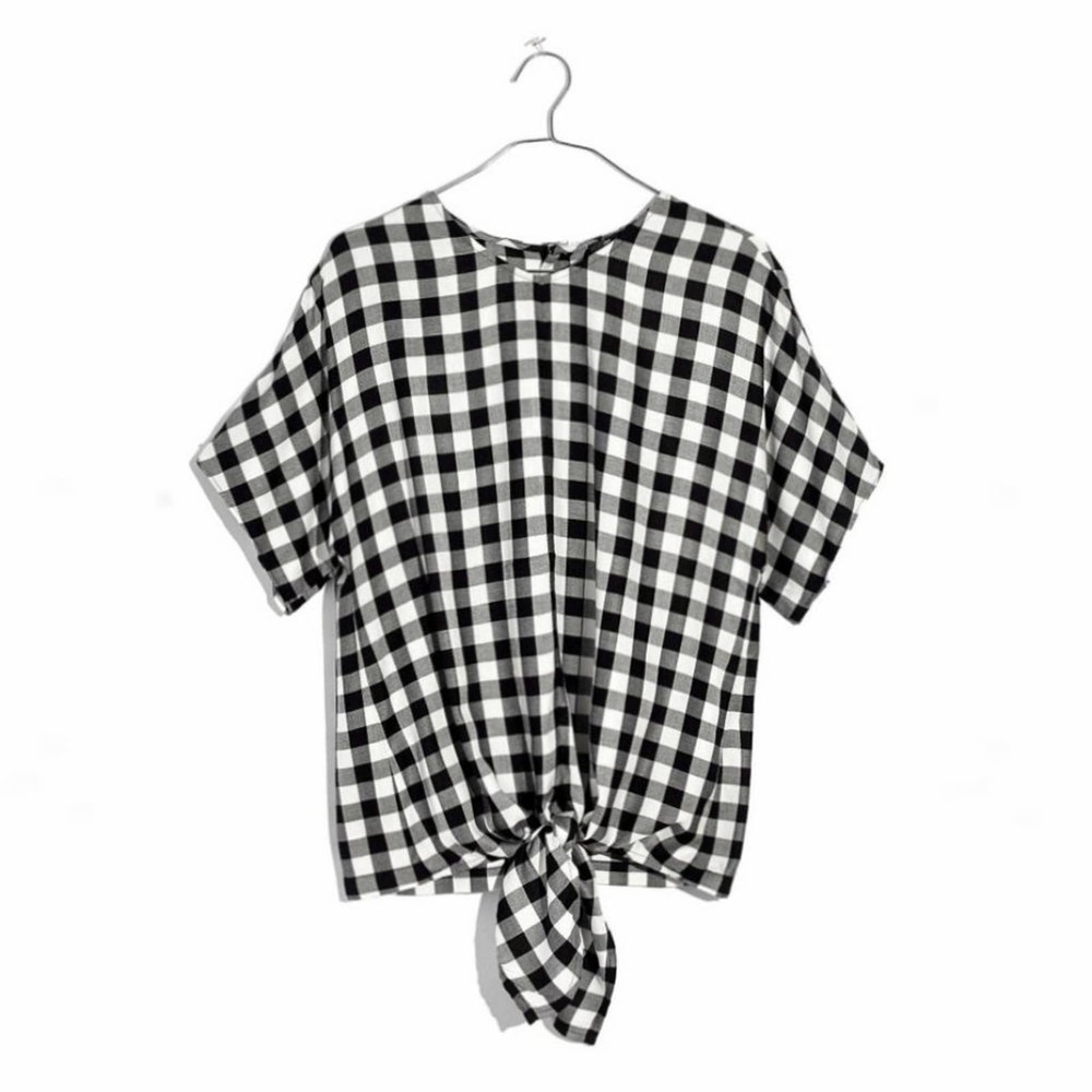 Madewell Buffalo Check Button-Back Tie-Front Tee - Picture 3 of 14